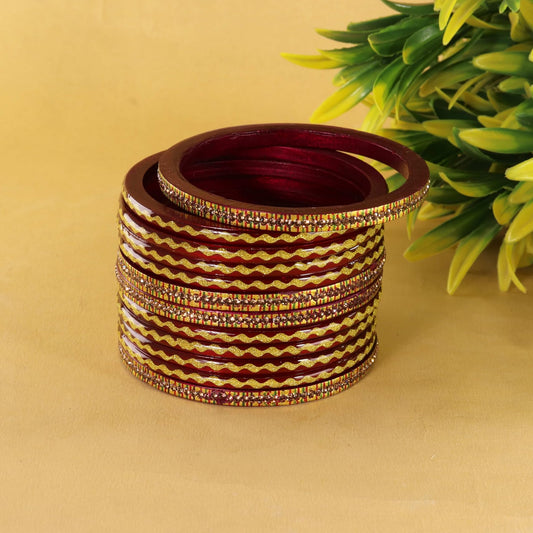 Maroon Premium & Gold Designer Bangles Set - Pack of 12