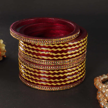 Maroon Premium & Gold Designer Bangles Set - Pack of 12