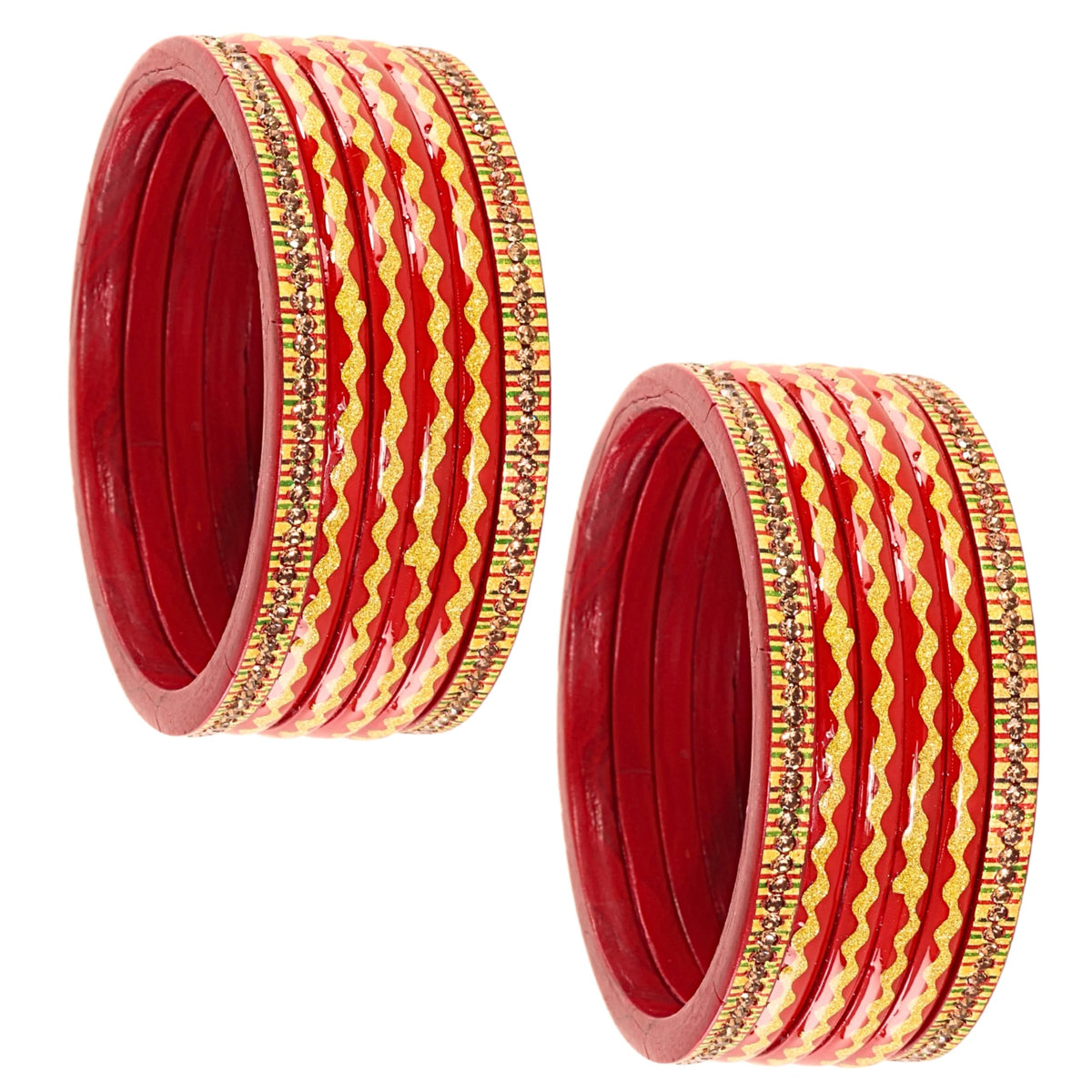Red Premium & Gold Designer Bangles Set - Pack of 12