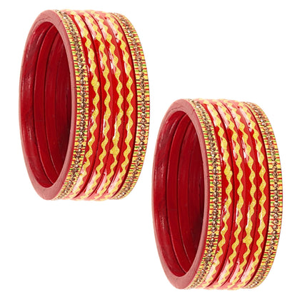 Red Premium & Gold Designer Bangles Set - Pack of 12