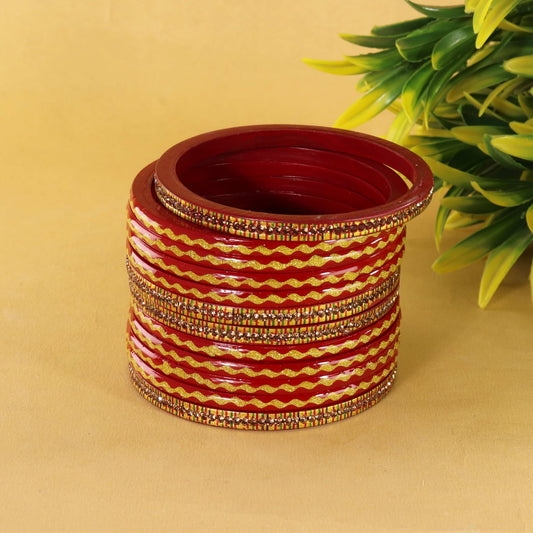 Red Premium & Gold Designer Bangles Set - Pack of 12