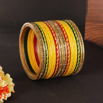 RGY Premium & Gold Designer Bangles Set - Pack of 12