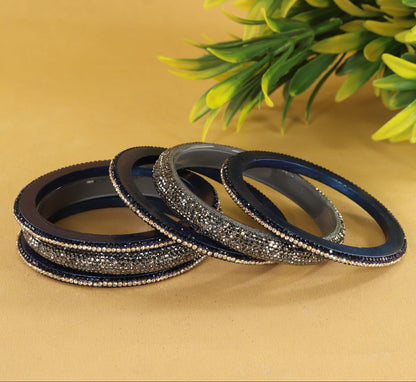 GreyBlue Designer Bangle Set Glitter Party Wear - Set of 6