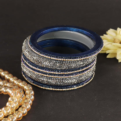 GreyBlue Designer Bangle Set Glitter Party Wear - Set of 6