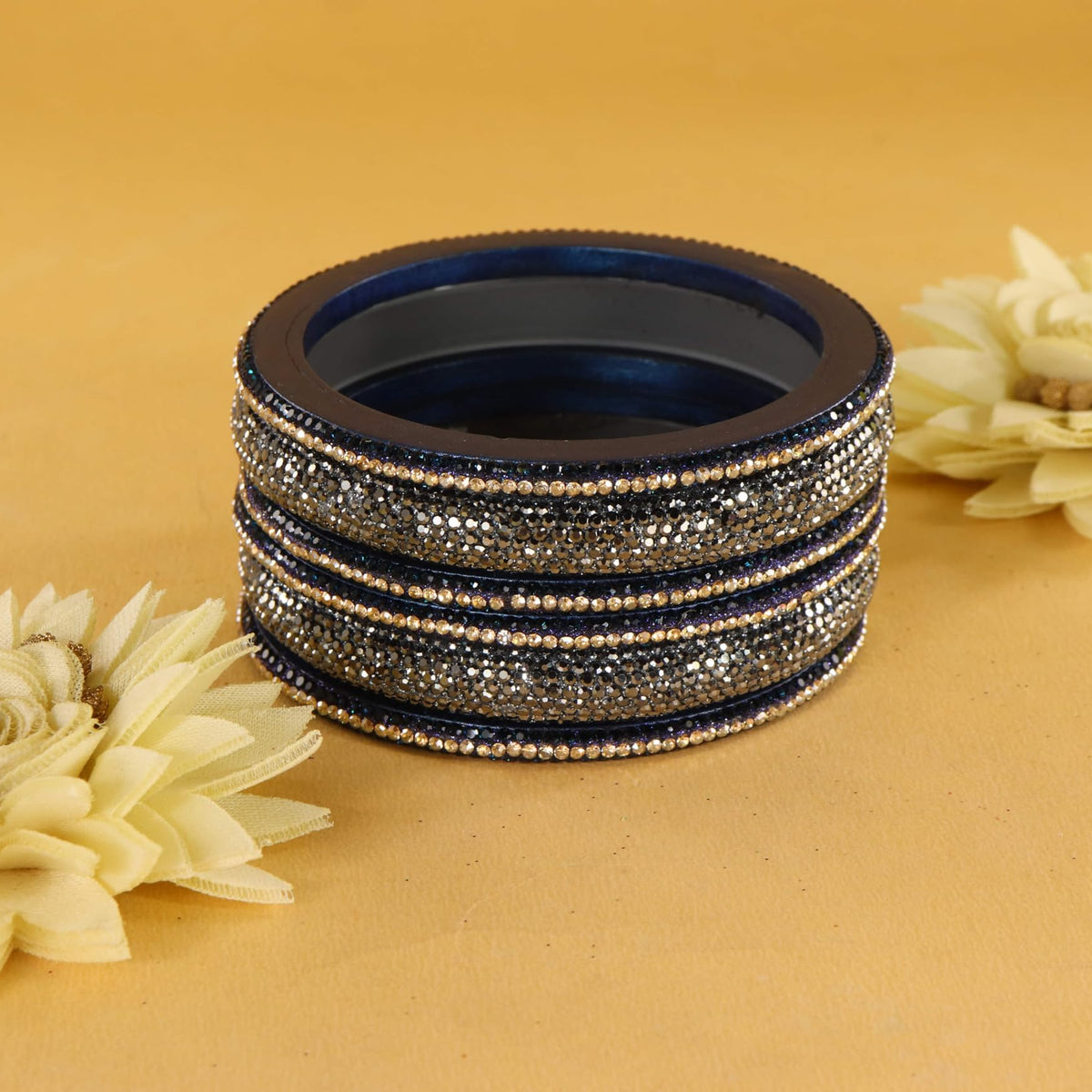 GreyBlue Designer Bangle Set Glitter Party Wear - Set of 6