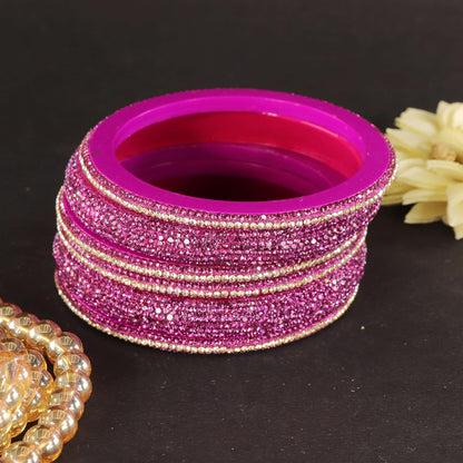 Magenta Designer Bangle Set Glitter Party Wear - Set of 6