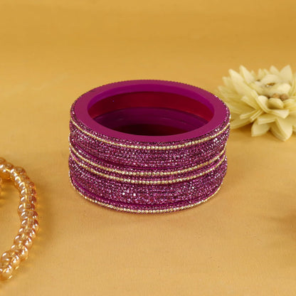 Magenta Designer Bangle Set Glitter Party Wear - Set of 6