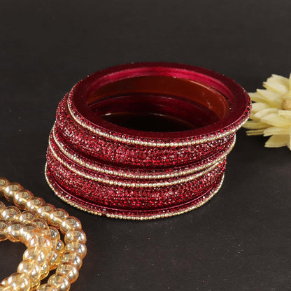 Maroon Designer Bangle Set Glitter Party Wear - Set of 6