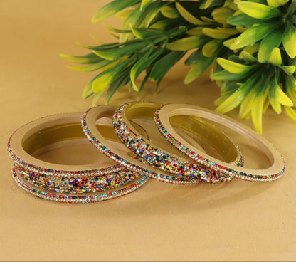 multi Designer Bangle Set Glitter Party Wear - Set of 6