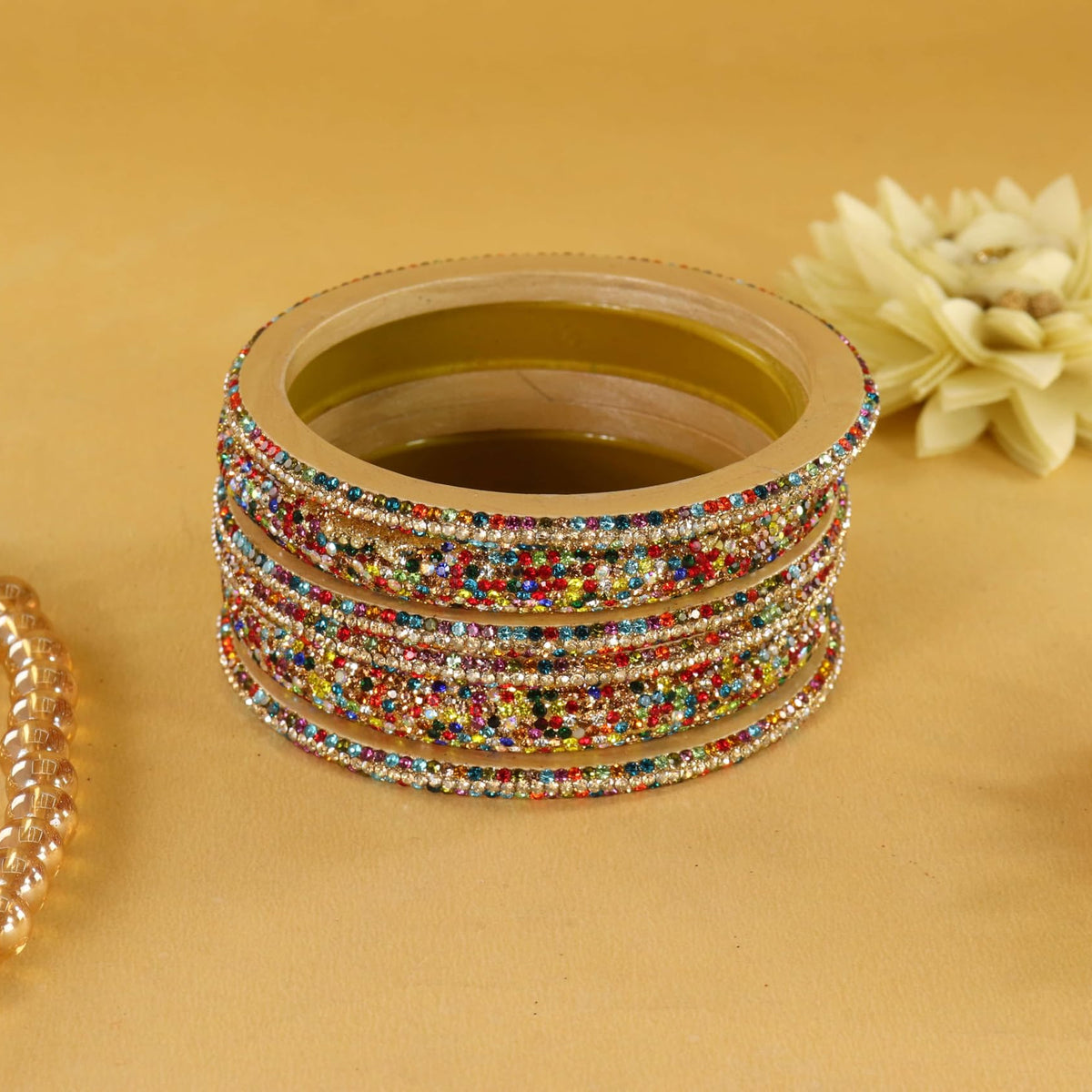 multi Designer Bangle Set Glitter Party Wear - Set of 6