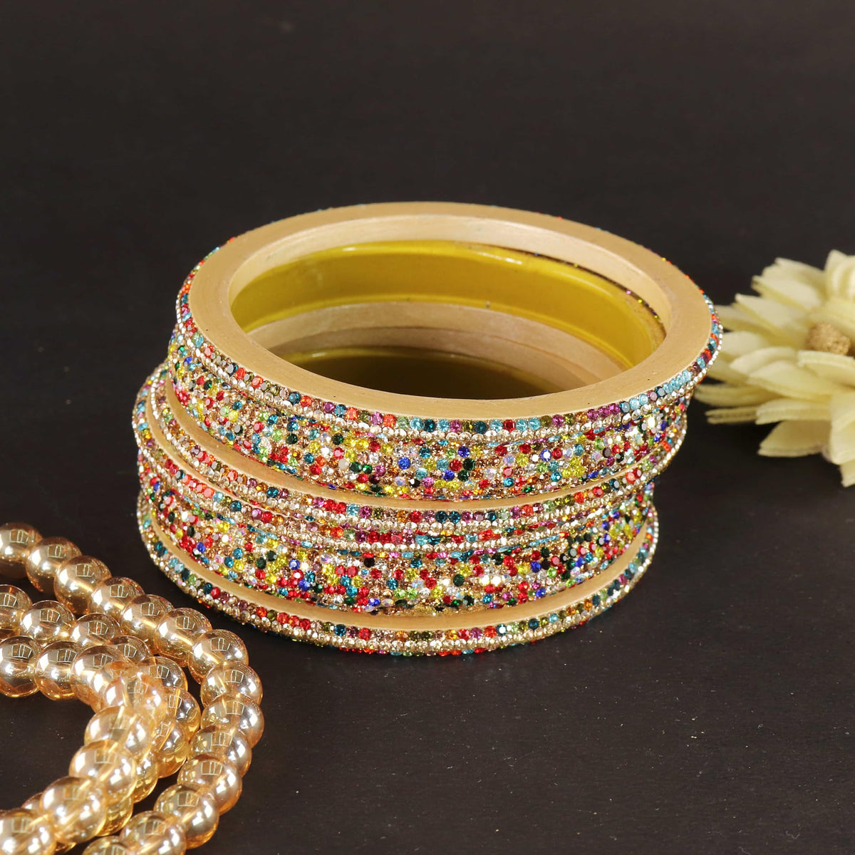 multi Designer Bangle Set Glitter Party Wear - Set of 6