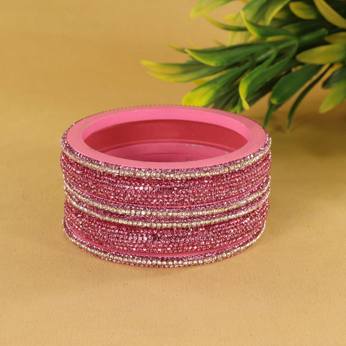 Pink Designer Bangle Set Glitter Party Wear - Set of 6