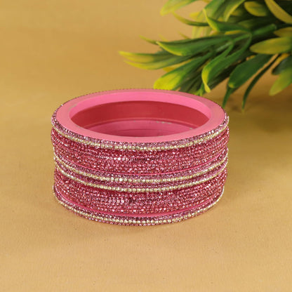 Pink Designer Bangle Set Glitter Party Wear - Set of 6