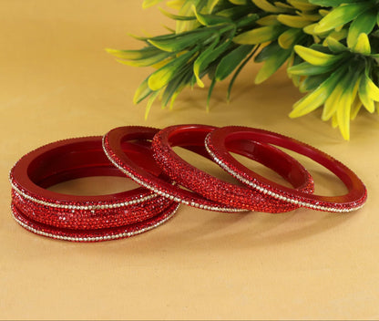 Red Designer Bangle Set Glitter Party Wear - Set of 6