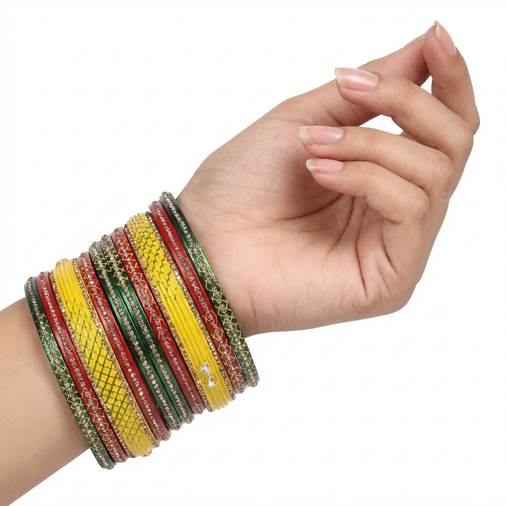 Peacock Palette: Designer  Kada Set (10-PC) with Multi-Color Enamel Work