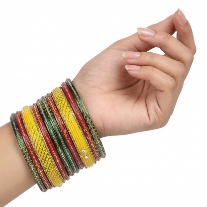 Peacock Palette: Designer  Kada Set (10-PC) with Multi-Color Enamel Work