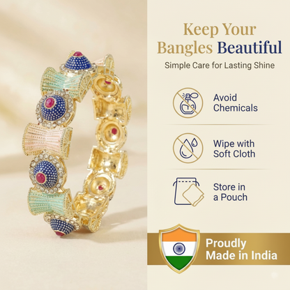 Rajwadi Kangan Set for Women & Girls | Traditional Kada with Zircon Stones & Multi-Color Enamel Work-Pack of 2
