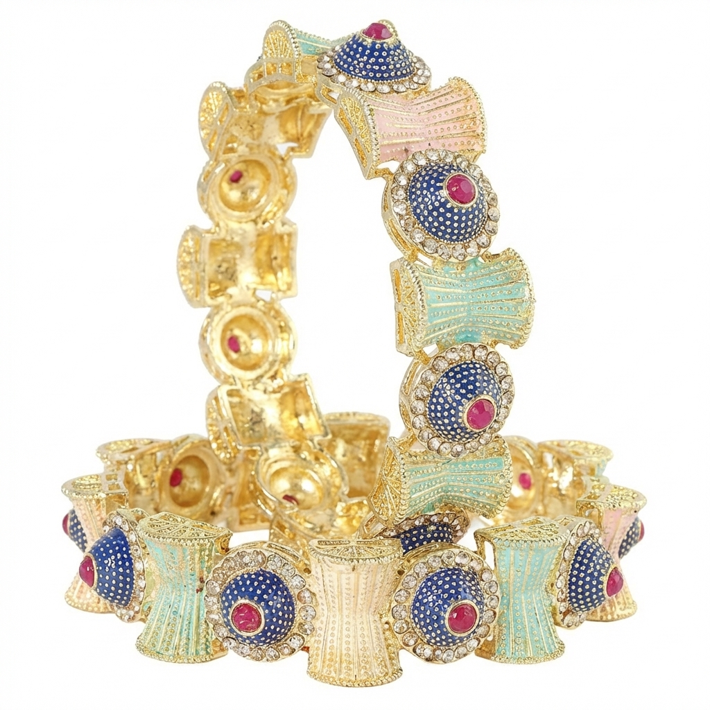 Rajwadi Kangan Set for Women & Girls | Traditional Kada with Zircon Stones & Multi-Color Enamel Work-Pack of 2