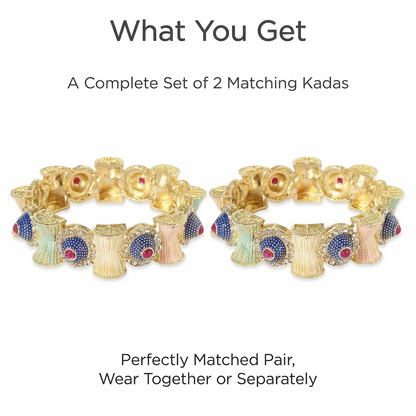 Rajwadi Kangan Set for Women & Girls | Traditional Kada with Zircon Stones & Multi-Color Enamel Work-Pack of 2
