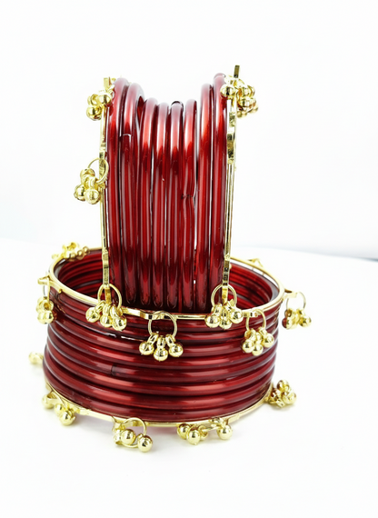 Treny Ghungroo Glass Bangles Set  Kashmiri Style Bangles | Pack of 20 with Golden Metal Charm