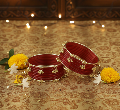 Treny Ghungroo Glass Bangles Set  Kashmiri Style Bangles | Pack of 20 with Golden Metal Charm