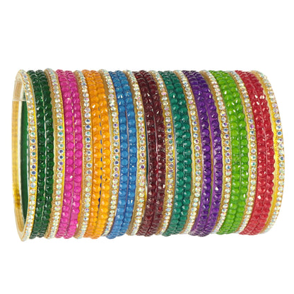 Luxury Multi-Color Crystal Kada Set | Festive Sparkle Series-Set of 56