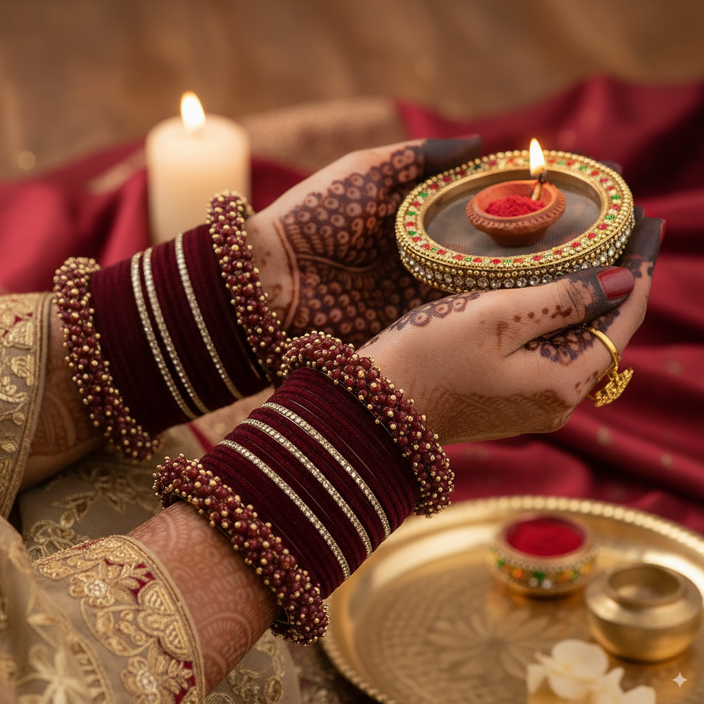 Marron Bridal Chuda – 2 Full Sets with Zircon & Kada