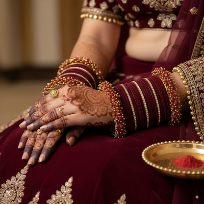 Marron Bridal Chuda – 2 Full Sets with Zircon & Kada