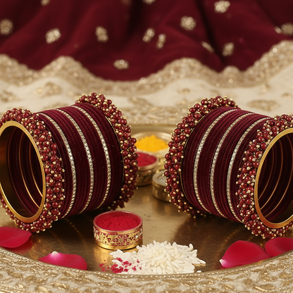 Marron Bridal Chuda – 2 Full Sets with Zircon & Kada