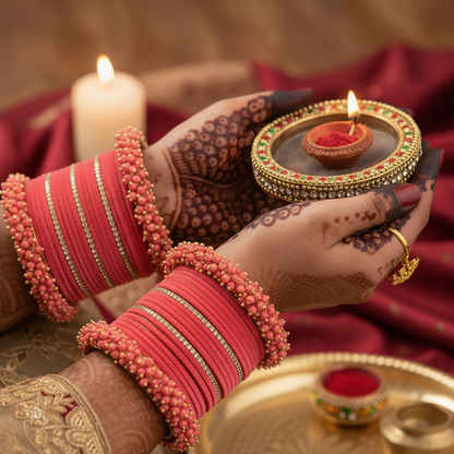 Watermelon Bridal Chuda – 2 Full Sets with Zircon & Kada