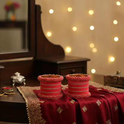 Watermelon Bridal Chuda – 2 Full Sets with Zircon & Kada