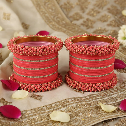 Watermelon Bridal Chuda – 2 Full Sets with Zircon & Kada