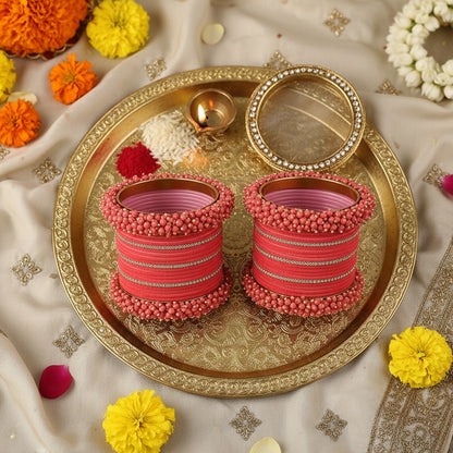 Watermelon Bridal Chuda – 2 Full Sets with Zircon & Kada