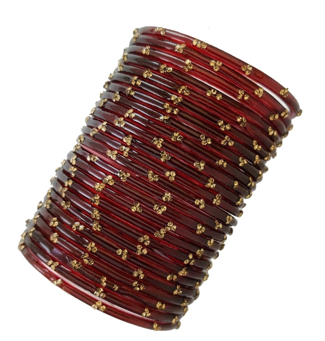 Traditional Maroon Stone Gold Bangles Set Glossy Finish with Golden Stone Work  Wear (Pack of 24)