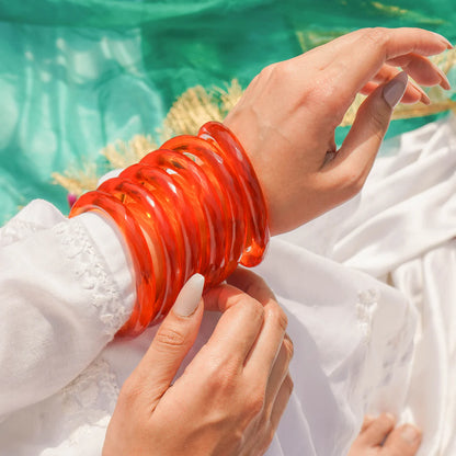 Glass Bangles Set of 2 Transparent orange Crystal Cut Daily Wear