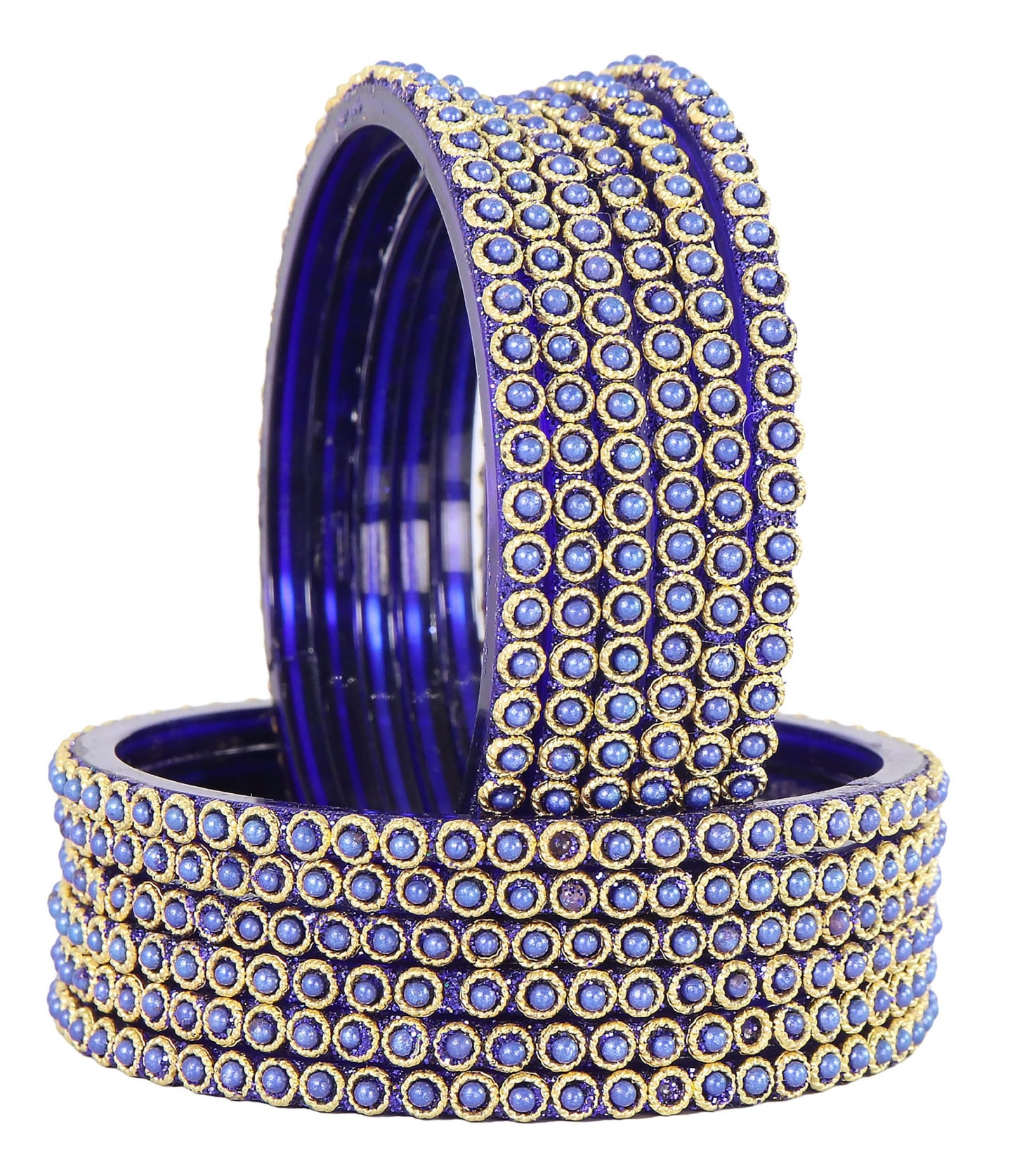 Regal Shine – Royal Blue & Gold Glass Bangles (12 Pieces)