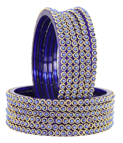 Regal Shine – Royal Blue & Gold Glass Bangles (12 Pieces)