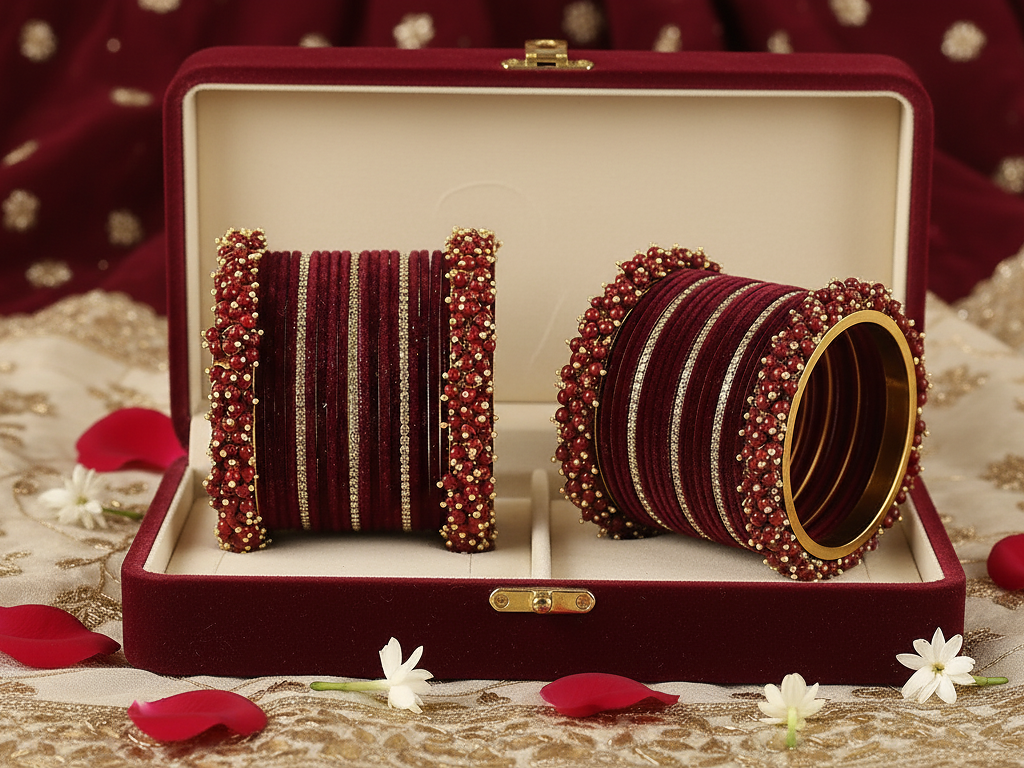 Marron Bridal Chuda – 2 Full Sets with Zircon & Kada