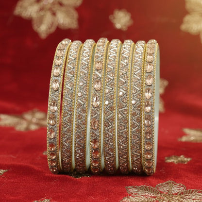 Silver Glass Bangles Set For Girls and Women Studded Zircon Gemstone and Beads I women bangles I (Pack of 8