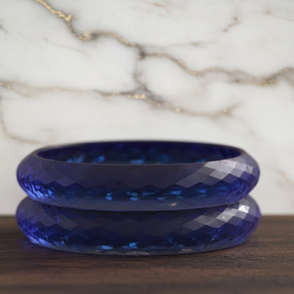 Blue Acrylic Kada Set | Diamond-Cut Glossy Finish Bangles for Women & Girls | Pack of 2