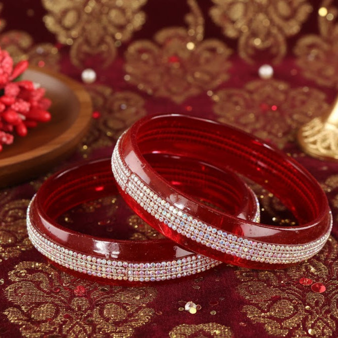 Sparkling Red Acrylic Bangles with Aurora Borealis Crystal Work- Pack of 2