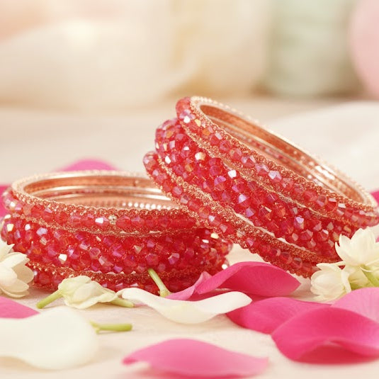 Elegant Red Metal Kada Bangle Set – Set of 6 Stylish Bangles