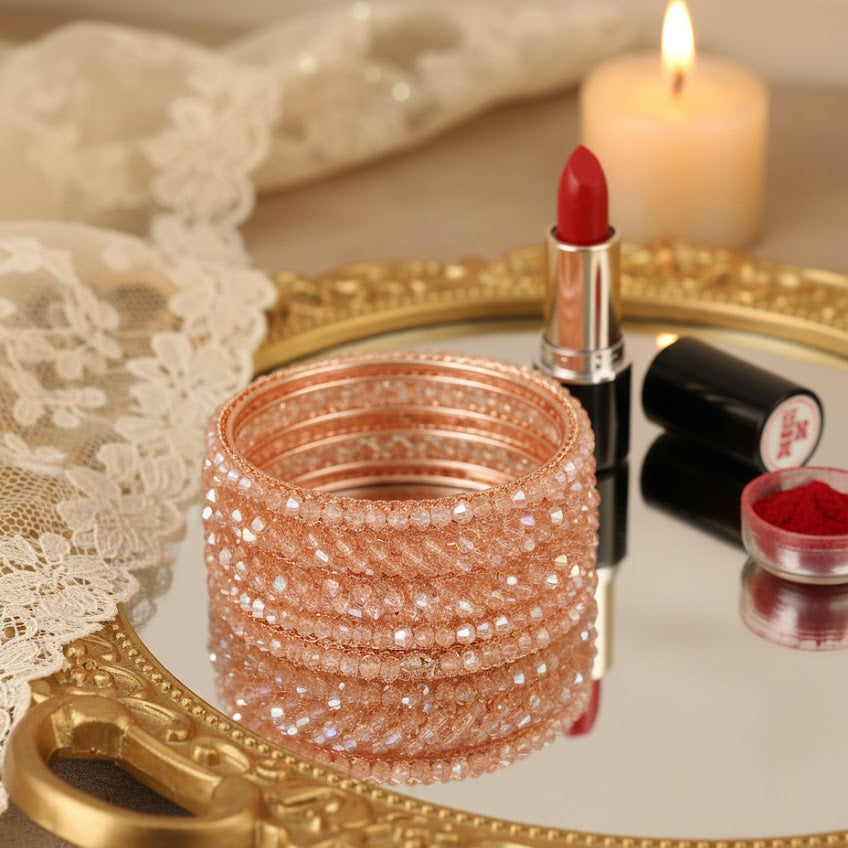 Elegant RoseGold Metal Kada Bangle Set – Set of 6 Stylish Bangles