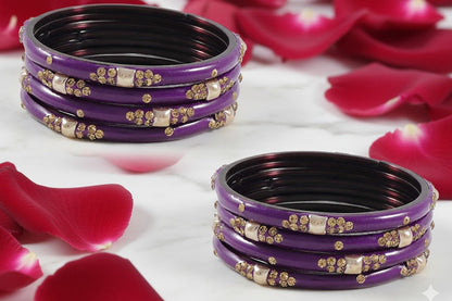 Luxury Purple & Gold Kada Bangle Set (8 pcs) for Wedding & Bridal Wear