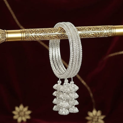 Silver Metal Latkan Bangles – Elegant Jhumka Design Bangle Set of 4 for Bridal & Festive Wear