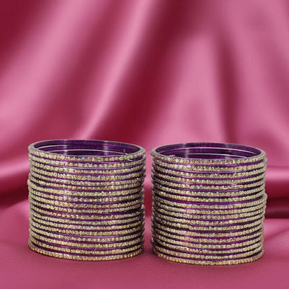 Glass Bangles Set – Pack of 36 | Purple with Polka Dots & Glitter Design