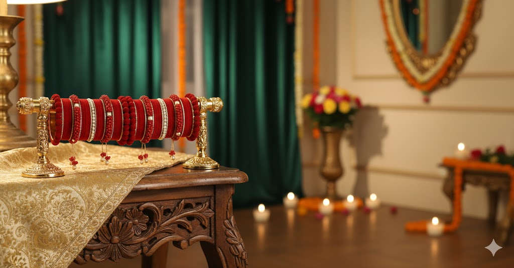 Red Velvet Bridal Chuda – Zircon, Bead & Kada Detailing set of 2