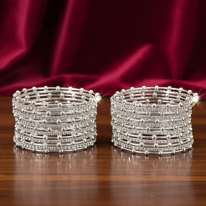 Silver Plated Metal Bangles Set for Women & Girls | Diamond Stone & Ball-Studded Stylish Design-Pack of 26