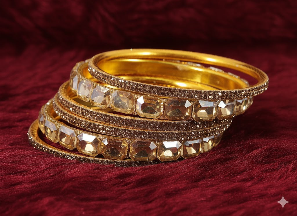 Golden Stone Bangles – Crystal-Cut Metal Set set of 2