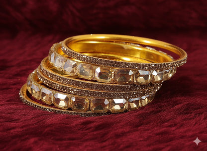 Golden Stone Bangles – Crystal-Cut Metal Set set of 2